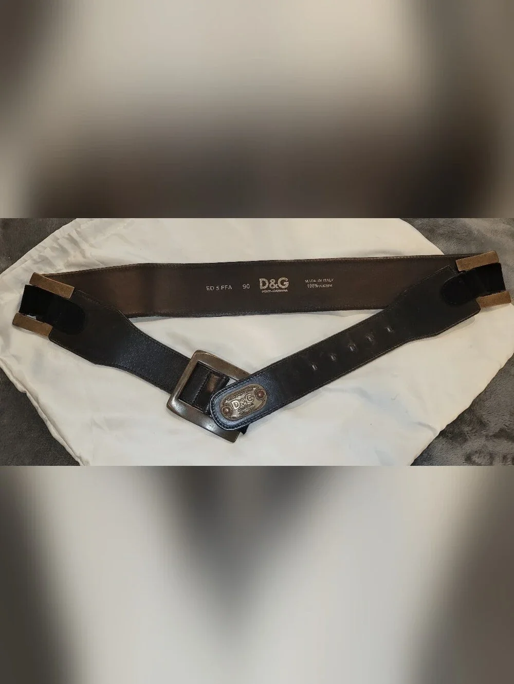 Dolce & Gabbana Brown Leather Belt with D&G Metal Plaque